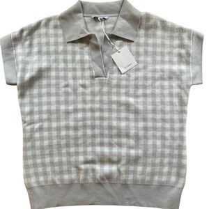 Sioni NWT Gray White Plaid Check V-neck Collared Sweater Vest Small